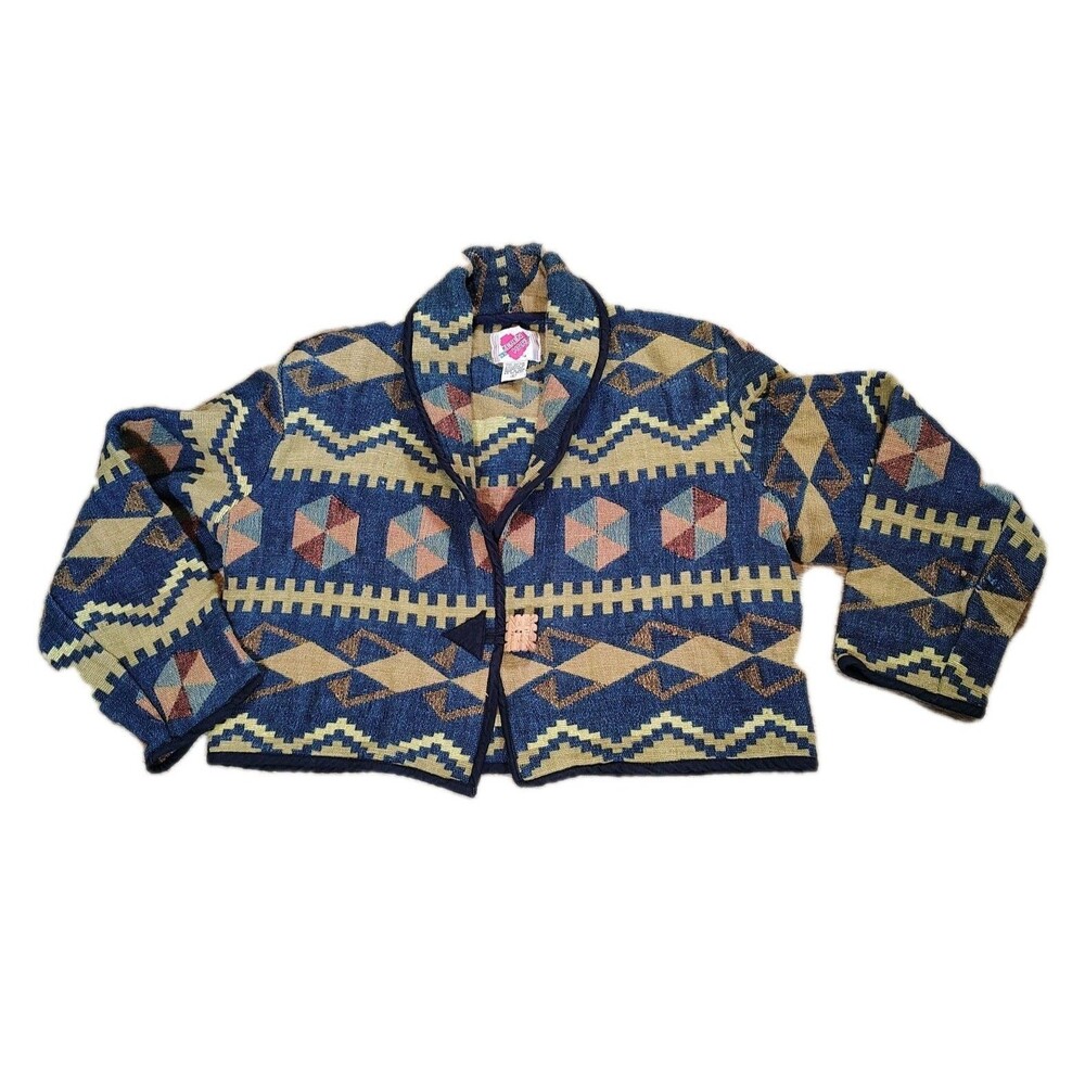 Vintage Womens Southwestern Aztec Tapestry Jacket Size L Cropped Geometric